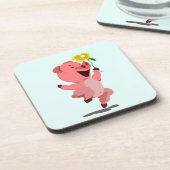 Happy Piglet mit Daisy Blume Untersetzer (Linke Seite)