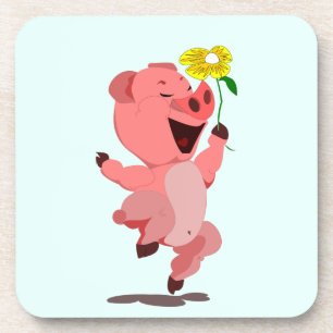 Happy Piglet mit Daisy Blume Untersetzer