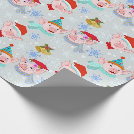 Happy Pigs Christmas Pattern Geschenkpapier (Ecke)