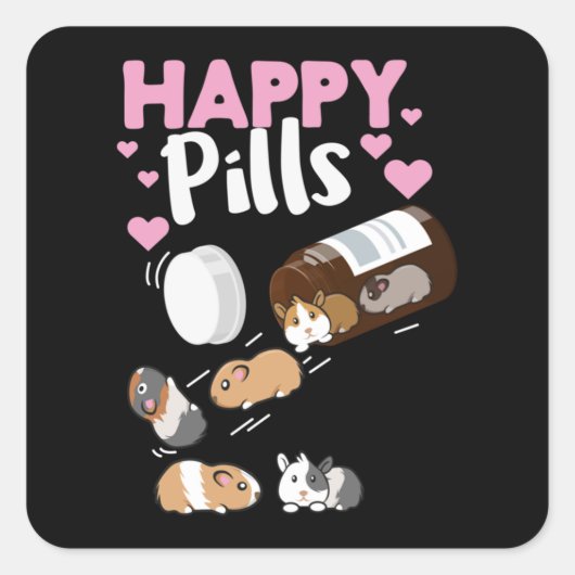 Happy Pill Guinea Pig Quadratischer Aufkleber (Vorderseite)