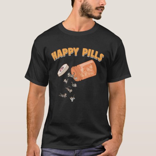 Happy Pills American Shorthair Cat Feline Humor T-Shirt (Vorderseite)