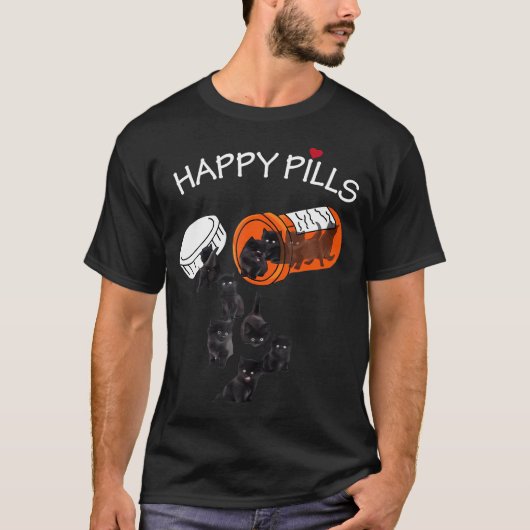 Happy Pills Black Cat T-Shirt (Vorderseite)