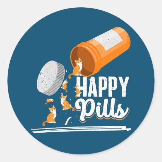 Happy Pills Cat Lover Eigentümer Ideen Männer Frau Runder Aufkleber (Vorderseite)