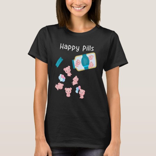 Happy Pills Pig Niedlich T-Shirt (Vorderseite)