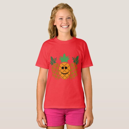 Happy Pineaple Design - Girls' Basic T - Shirt (Vorne ganz)
