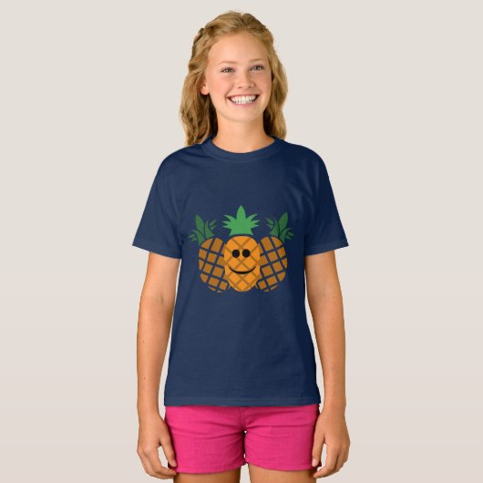 Happy Pineaple Design - Girls' Basic T - Shirt (Vorne ganz)