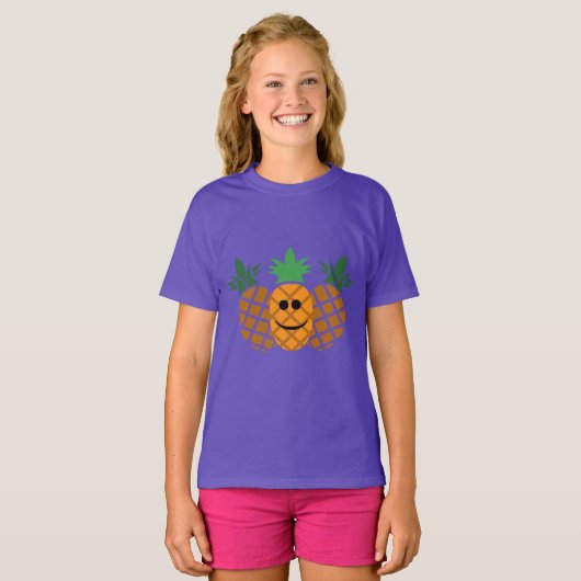Happy Pineaple Design - Girls' Basic T - Shirt (Vorne ganz)