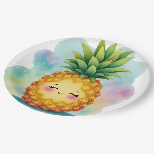Happy Pineapple Paper Plates Pappteller (Schrägansicht)