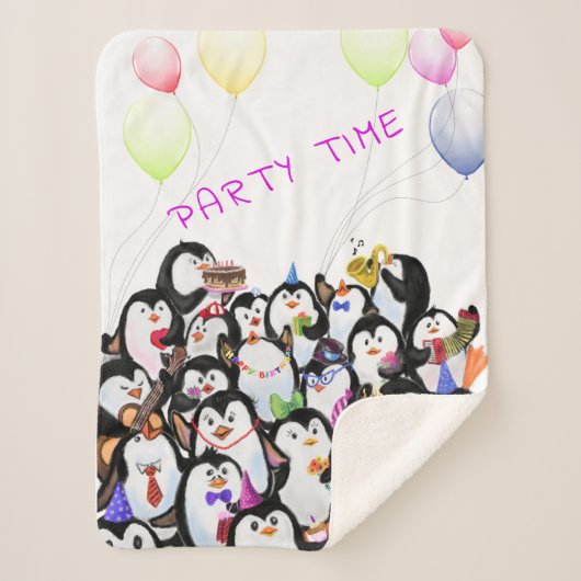 Happy Pinguin Party Sherpa Blanket - Benutzerdefin Sherpadecke (Vorderseite)