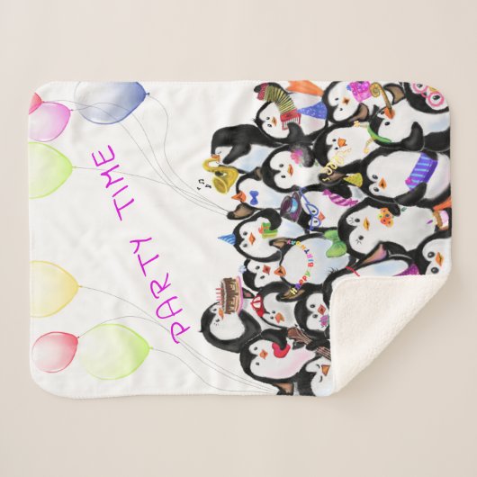 Happy Pinguin Party Sherpa Blanket - Benutzerdefin Sherpadecke (Vorderseite (Horizontal))