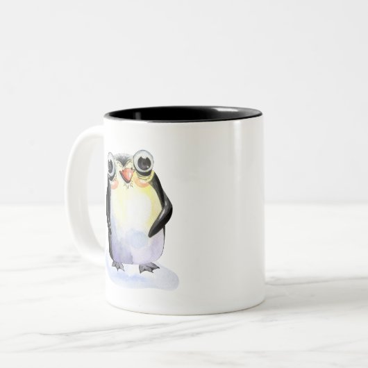 Happy Pinguin Watercolor Illustration Collectif Zweifarbige Tasse (Vorderseite Links)