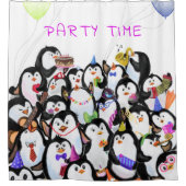 Happy Pinguins Party Cartoon Zeichnend - Niedlich  Duschvorhang (Vorderseite)