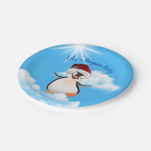 Happy Pinguins, Santa-Hats Pappteller (Schrägansicht)