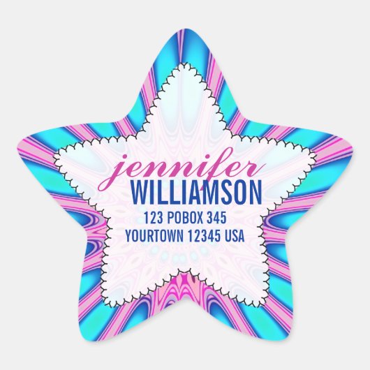 Happy Pink Blue Individuelle Name Star Stickers (Vorderseite)