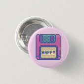 Happy Pink Blue Pixel Art 90s Diskette Button (Vorne & Hinten)