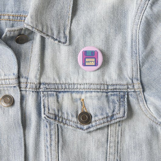 Happy Pink Blue Pixel Art 90s Diskette Button (Beispiel)