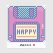 Happy Pink Blue Pixel Art 90s Diskette Sticker (Blatt)