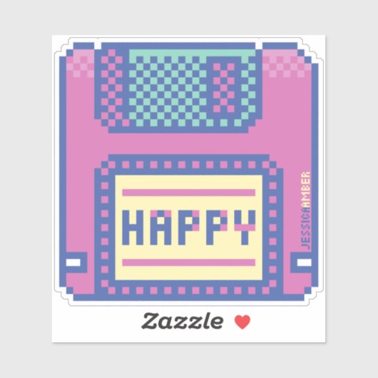 Happy Pink Blue Pixel Art 90s Diskette Sticker (Blatt)