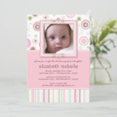 Happy Pink Dots Baby Foto Einladung feiern (Stehend Vorderseite)
