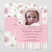 Happy Pink Dots Baby Foto Einladung feiern (Vorne/Hinten)