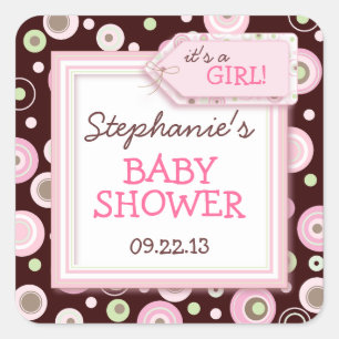 Happy Pink Dots Girl Baby Favor & Envelope Sticker