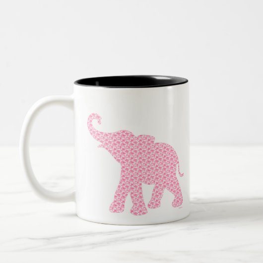 Happy Pink Elephant Art Muster Niedlich Zweifarbige Tasse (Links)