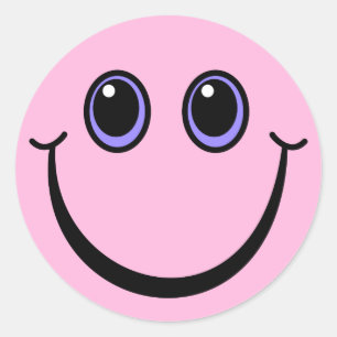 Happy Pink Emoji Face Runder Aufkleber