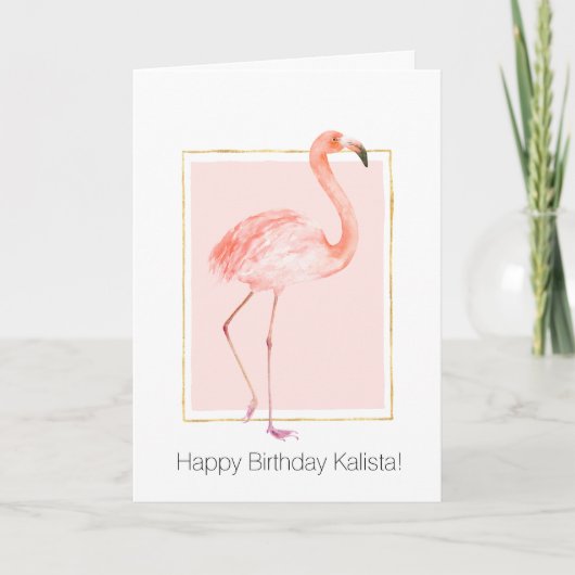 Happy Pink Flamingo Birthday Karte (Vorderseite)