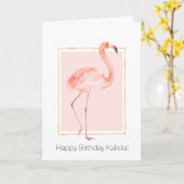 Happy Pink Flamingo Birthday Karte (Gelbe Blume)
