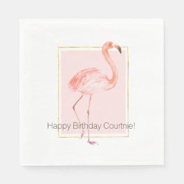 Happy Pink Flamingo Birthday Serviette
