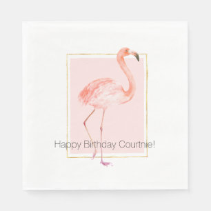 Happy Pink Flamingo Birthday Serviette