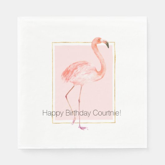 Happy Pink Flamingo Birthday Serviette (Vorderseite)