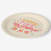 Happy Pink Halloween Paper Plate Pappteller (Schrägansicht)