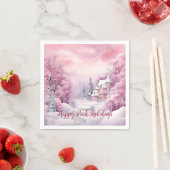Happy Pink Holidays Weihnachtsschnee Szene Serviette (Beispiel)