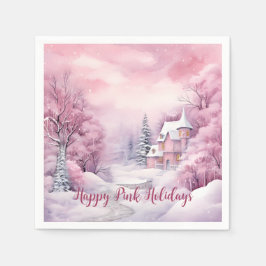 Happy Pink Holidays Weihnachtsschnee Szene Serviette