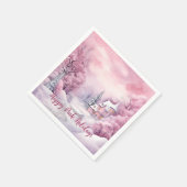 Happy Pink Holidays Weihnachtsschnee Szene Serviette (Ecke)