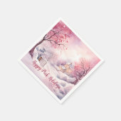 Happy Pink Holidays Weihnachtsschnee Szene Serviette (Ecke)