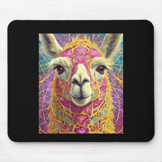Happy Pink Lama Alpaca Sticker Mousepad (Vorne)