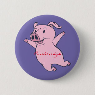 Happy Pink Pig Jumping Thunder_Cove Button