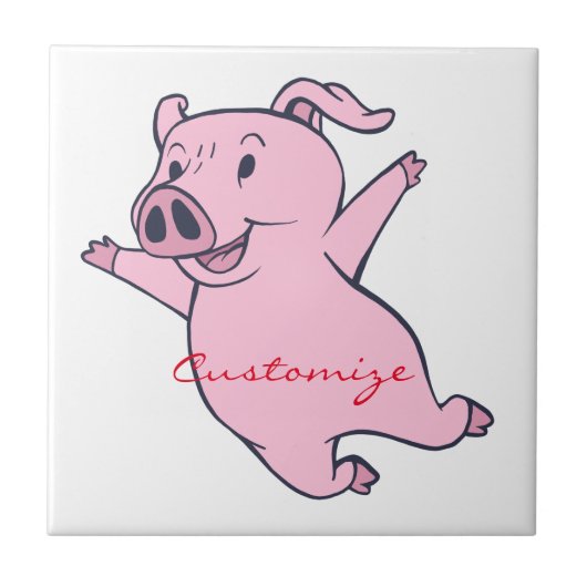 Happy Pink Pig Jumping Thunder_Cove Fliese (Vorderseite)