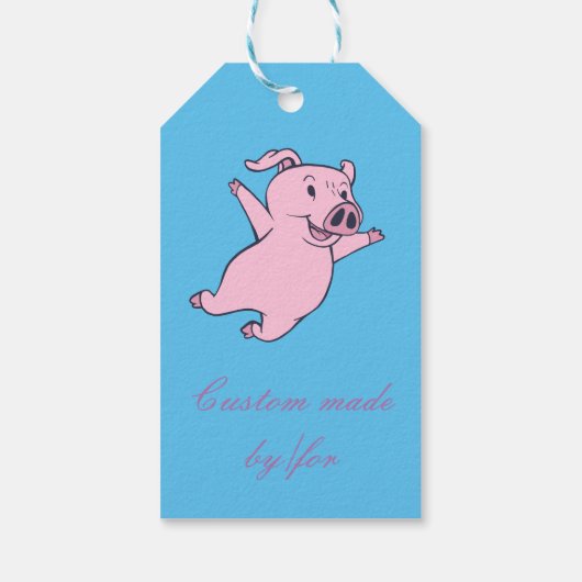 Happy Pink Pig Jumping Thunder_Cove Geschenkanhänger (Rückseite)