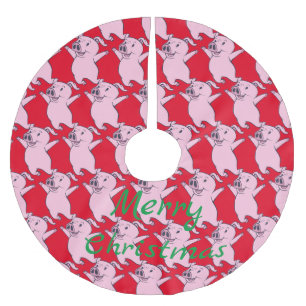 Happy Pink Pig Jumping Thunder_Cove Polyester Weihnachtsbaumdecke