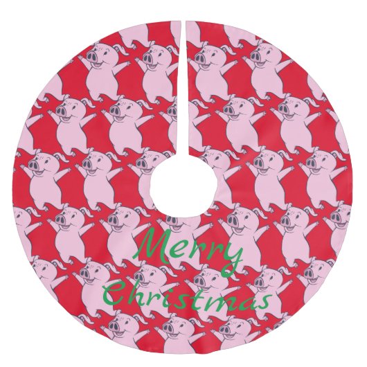 Happy Pink Pig Jumping Thunder_Cove Polyester Weihnachtsbaumdecke (Vorderseite)
