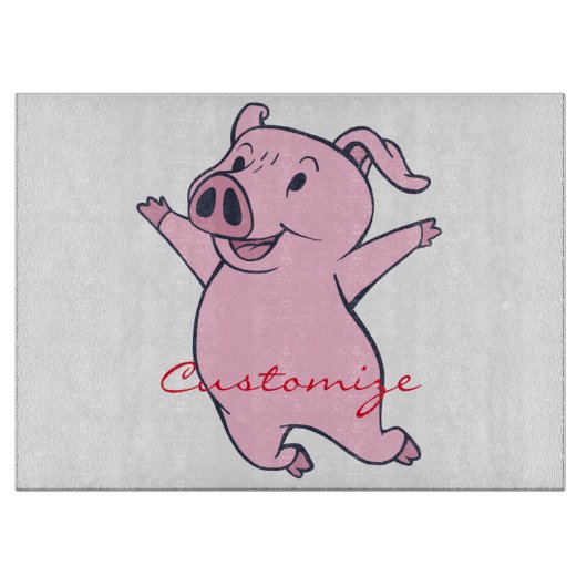 Happy Pink Pig Jumping Thunder_Cove Schneidebrett (Vorderseite)