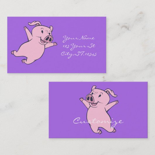 Happy Pink Pig Jumping Thunder_Cove Visitenkarte (Vorne/Hinten)