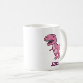Happy Pink T-Rex Dino mit Kindername Kaffeetasse (VorderseiteRechts)