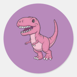 Happy Pink T-Rex Dino Runder Aufkleber