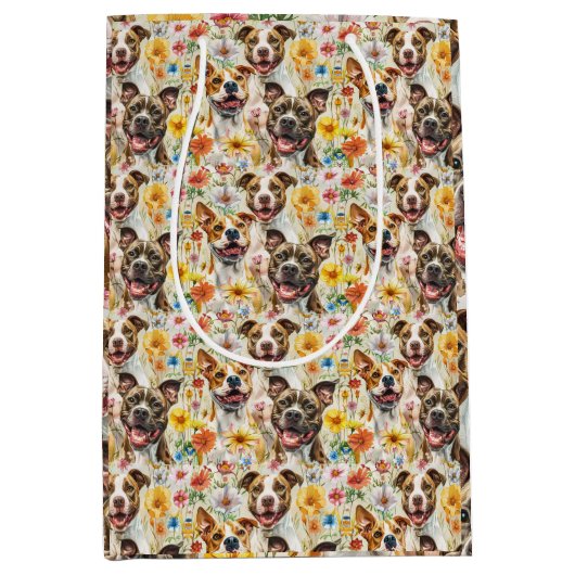 Happy Pitbull Hunde, Pit Bulls Mittlere Geschenktüte (Vorderseite)