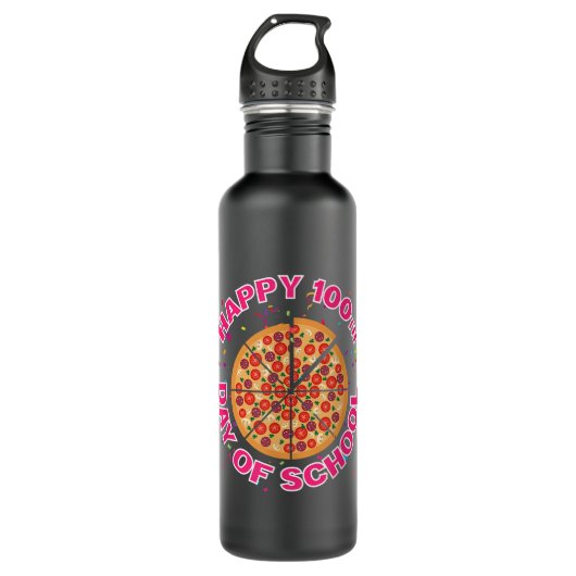 Happy Pizza 100th Day of School Funny Pizza Liebha Edelstahlflasche (Vorderseite)