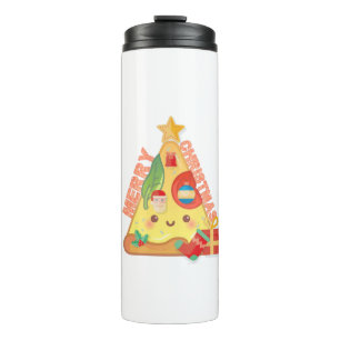 Happy Pizza Christmas Tree - Cartoon Style Thermosbecher